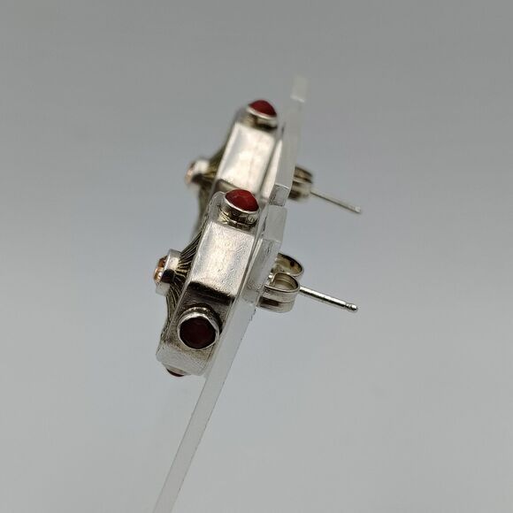 Mars & Valentine Echo Of The Dreamer Sterling 925 Gemstone Two Tone Earrings - Picture 10 of 16